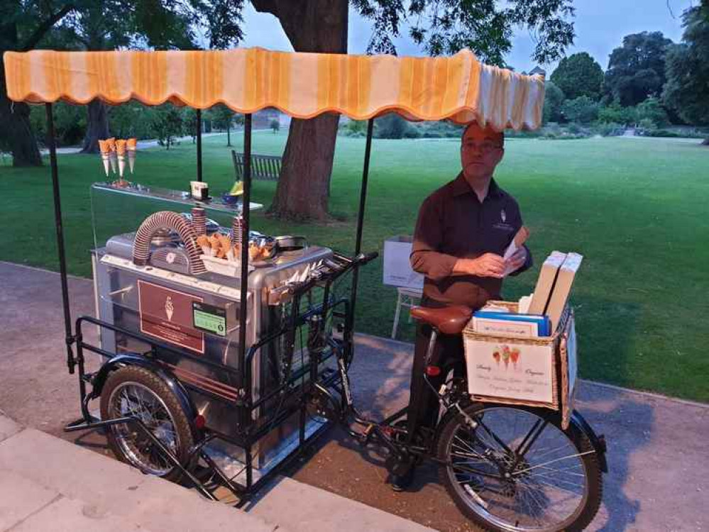 Tricycle-based gelato salesman Michele Detomaso sells the Italian ice cream in the Chiswick area. Image Credit: Michele Detomaso