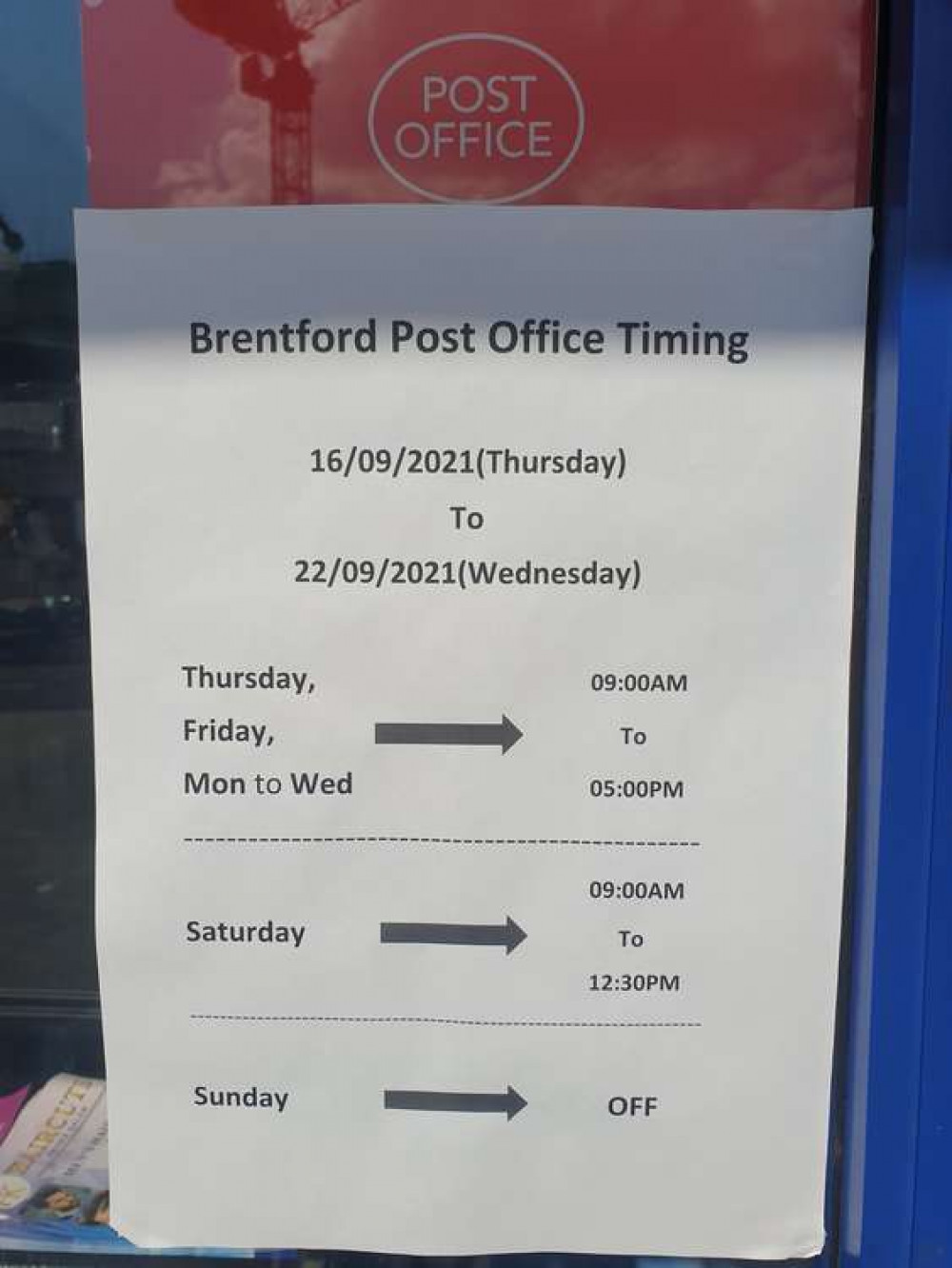 Post Office opening times. (Image: Hannah Davenport)