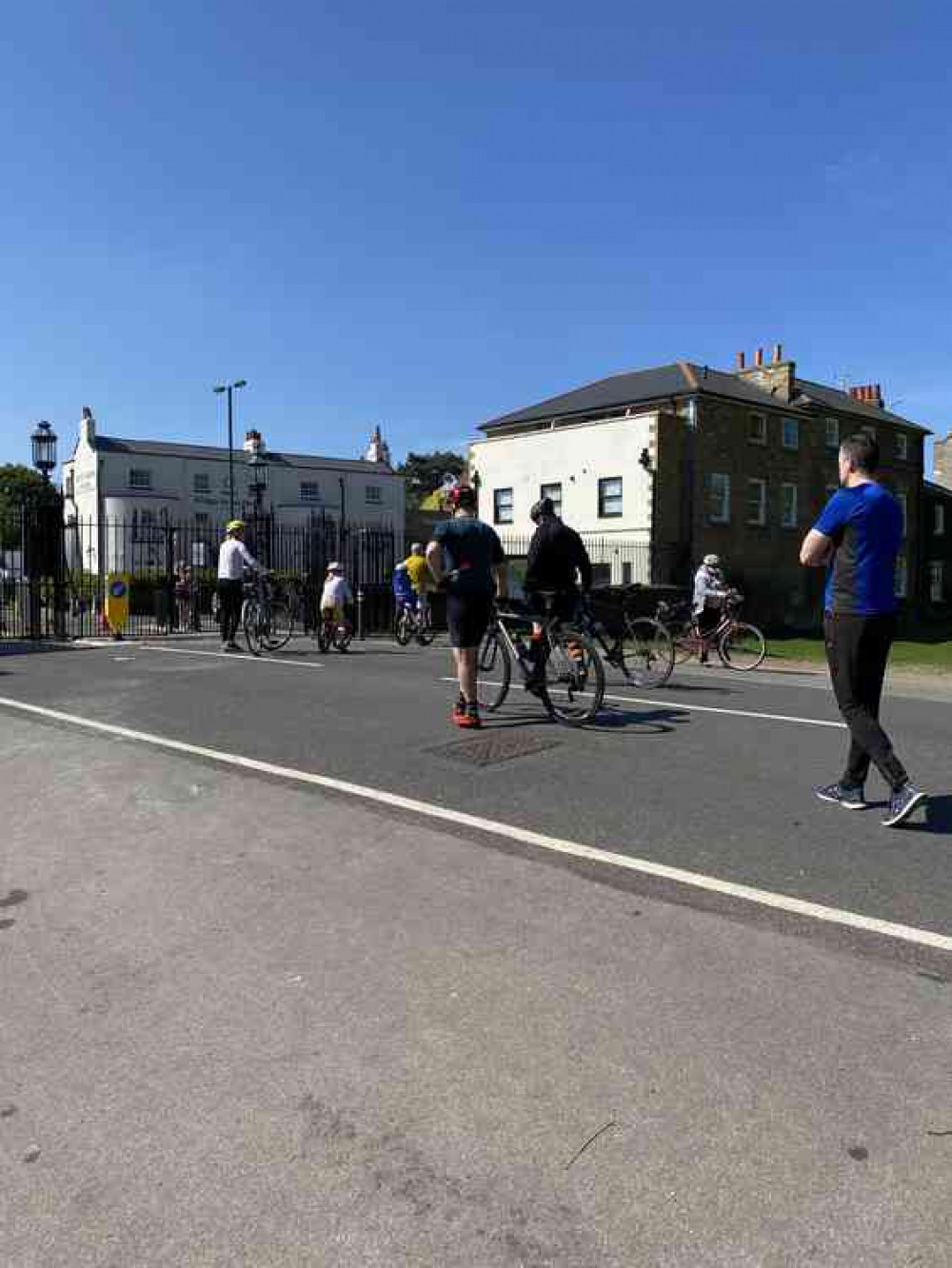 Queues formed to exit Bushy Park through the Hampton Court Gate this morning