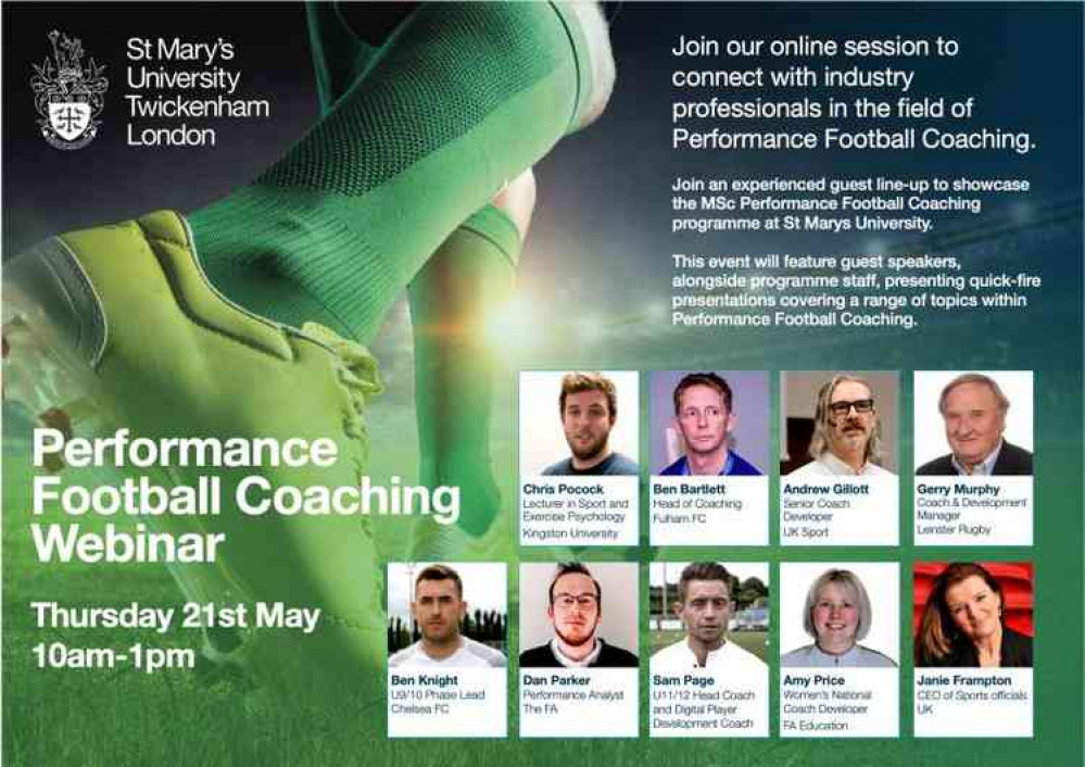 Online session with performance football coaching experts, hosted by St Mary's University, Twickenham