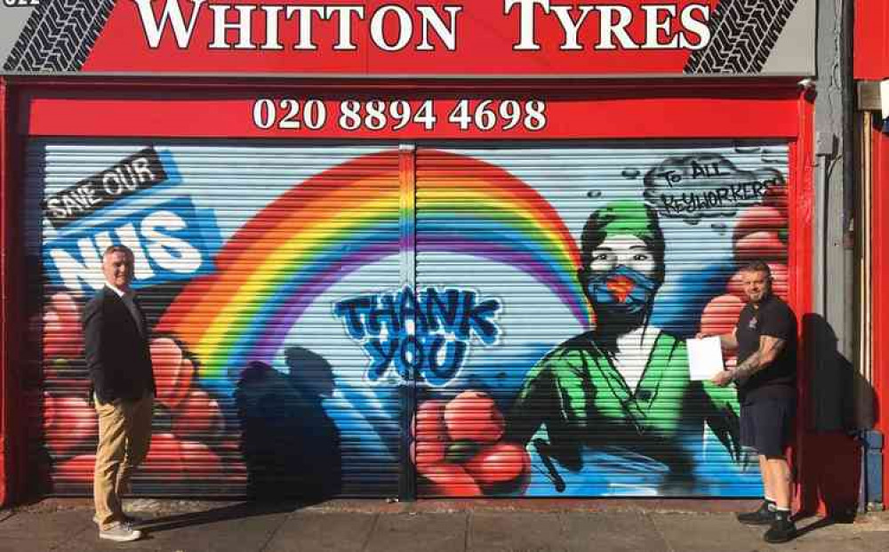 Amazing mural on the shutters of Whitton Tyres stays put, rules council