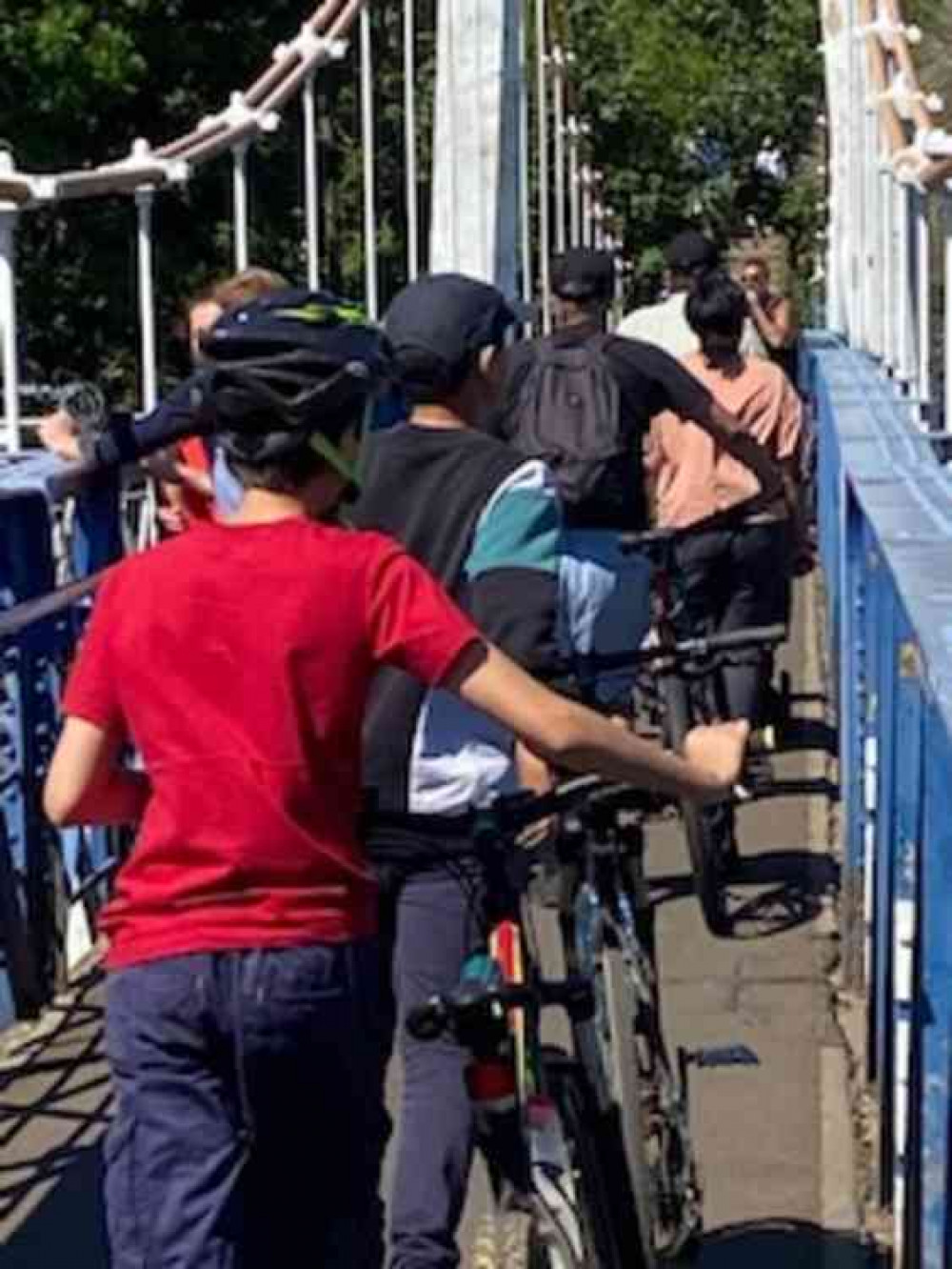 Teddington Lock footbridge packed with people Teddington Lock footbridge packed with people
