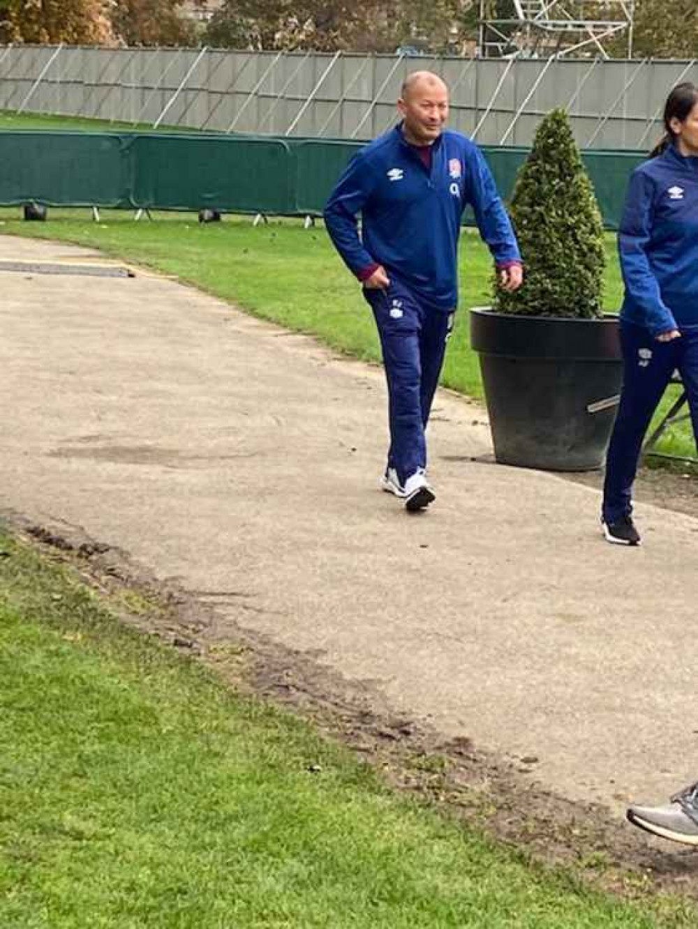 England coach Eddie Jones was all smiles as his team celebrated their Guinness Six Nations triumph at their Teddington HQ at the Lensbury Club at lunchtime today