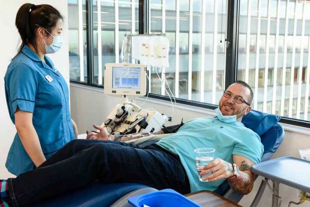 Stephen Craib donating plasma. Photos courtesy of NHS Blood and Transplant