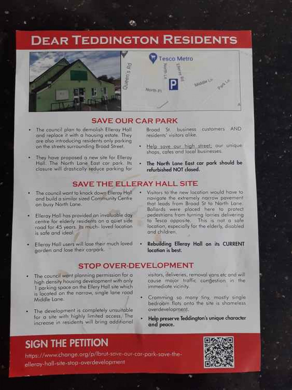 Trustees of the hall have criticised a leaflet advertising the petition