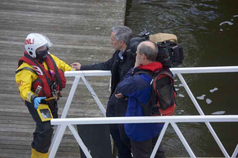 RNLI crew were interviewed by TV crews covering the story