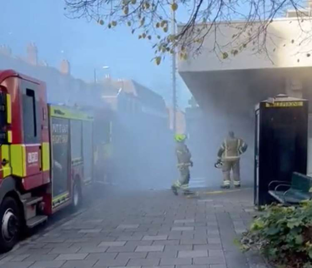 Firefighters outside Teddington Boots on Broad Street this morning (Image: @TeddingtonMill1)