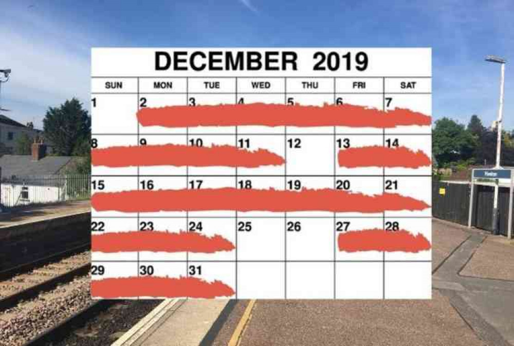 The red strike through on the calendar indicates the days that SWR trains won't be running. The red strike through on the calendar indicates the days that SWR trains won't be running.