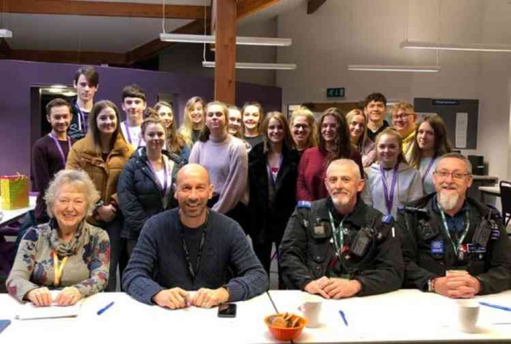 Pictured L-R: Kate Smith (school governor), Glenn Smith (principal), PCSOs Steve and Dave from Sidmouth. Pictured L-R: Kate Smith (school governor), Glenn Smith (principal), PCSOs Steve and Dave from Sidmouth.