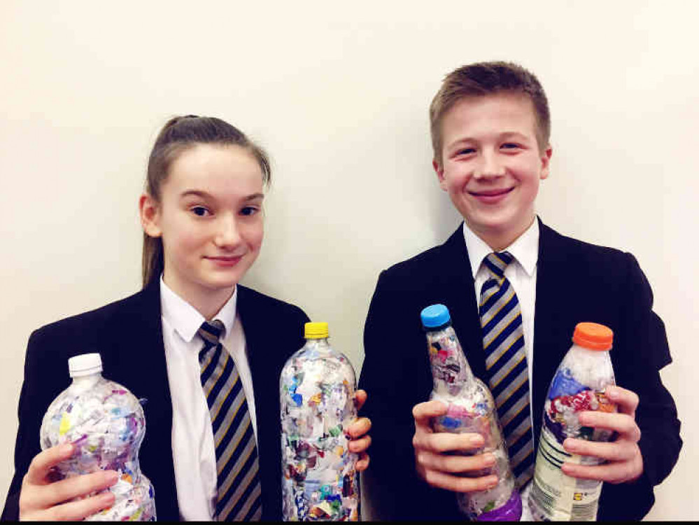 Elwyn Spence and Finlay Ferris who have helped set up the eco bricks project at Honiton Community College