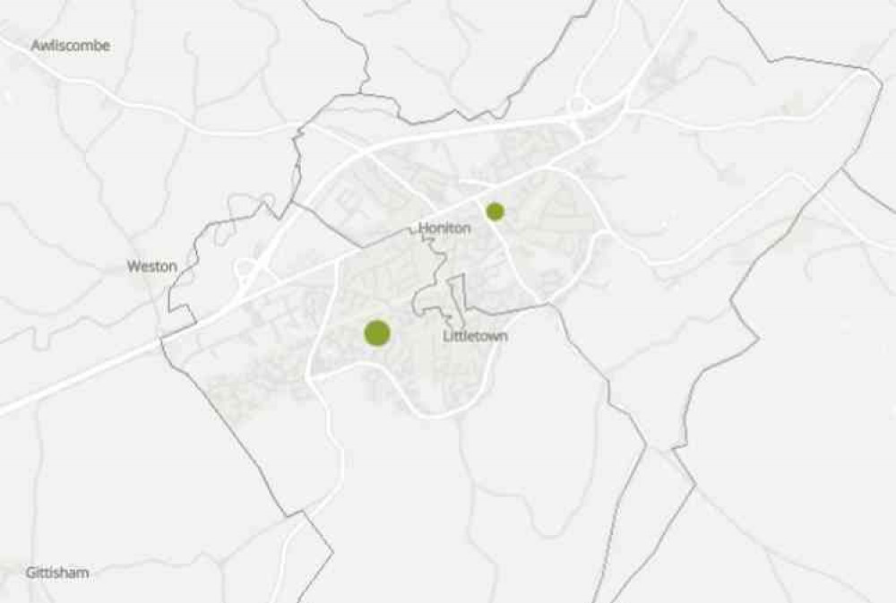 ONS interactive map showing coronavirus deaths in Honiton area