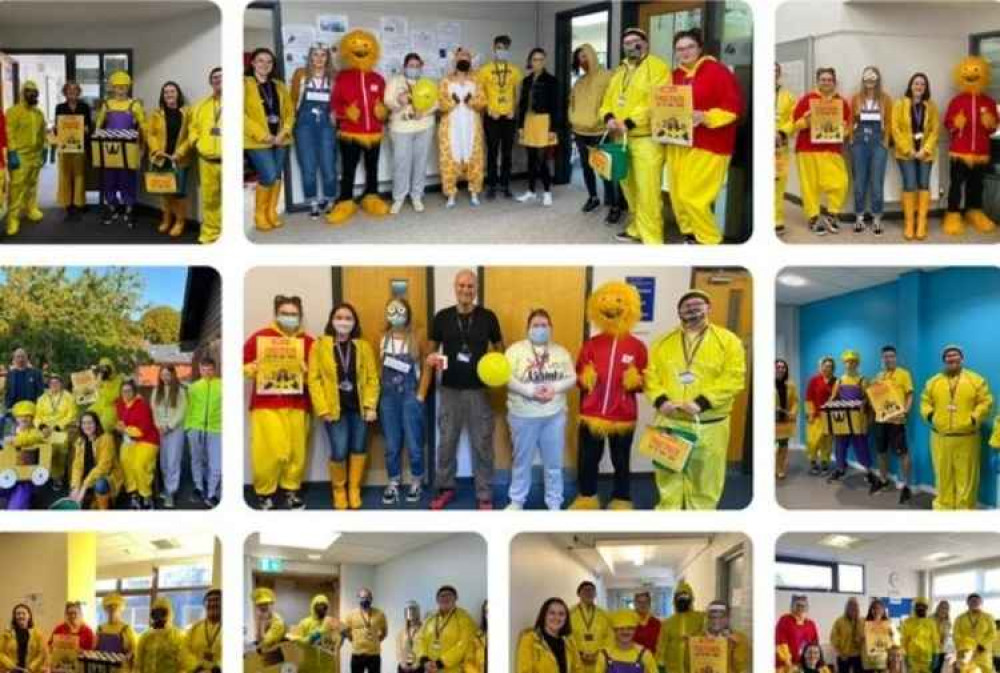 Students at Honiton Community College celebrate 'Hello Yellow' day in style