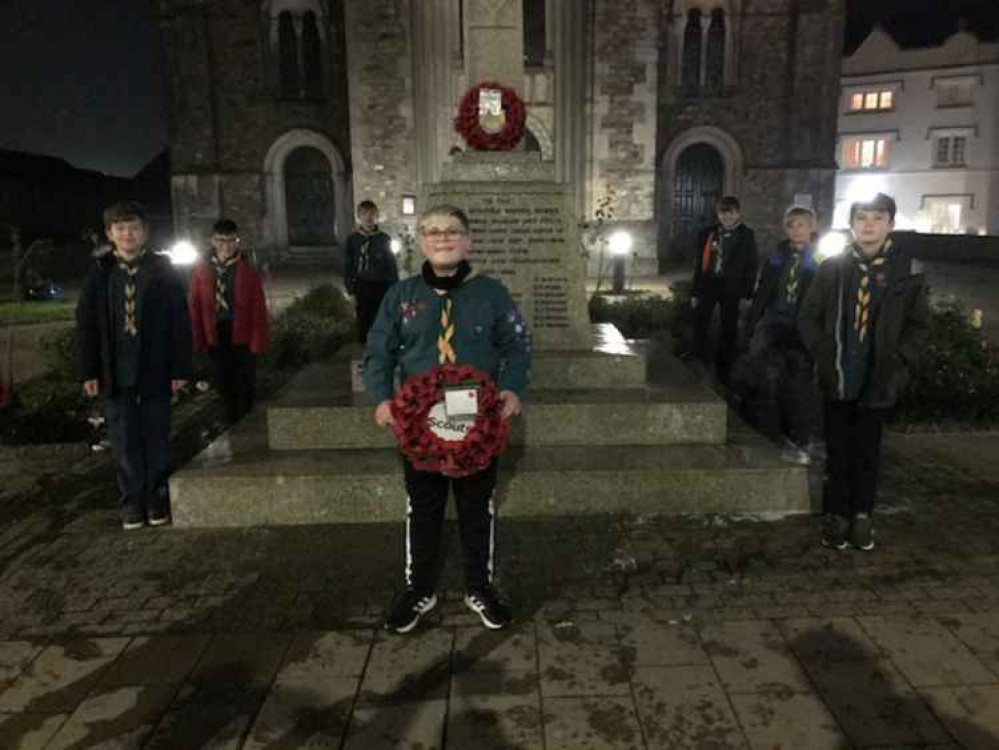 Scouts stood around Memorial