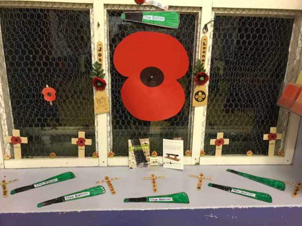 Our Remembrance window with The Batons made by the Beavers