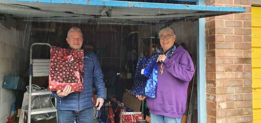 Steve Masters from Food Bank receiving the goody bags