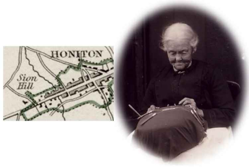 Pictured (L-R): Honiton map from 1835 and lacemaker, Adelaide Salter