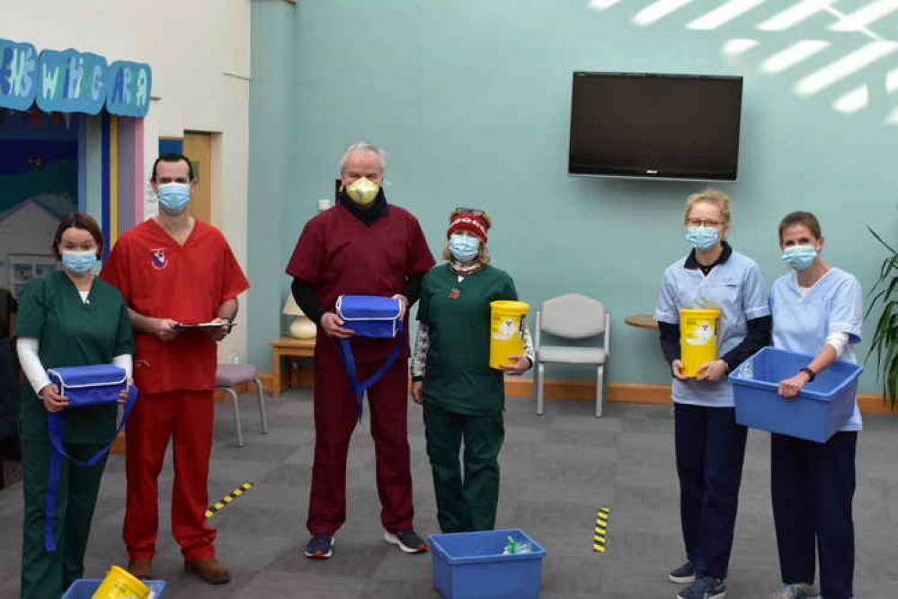 Left to right: Dr Louise Knight and Dr Lewis Jones, Dr Simon Kerr and Debbie Kerr, Molly and Dr Kate Gurney.