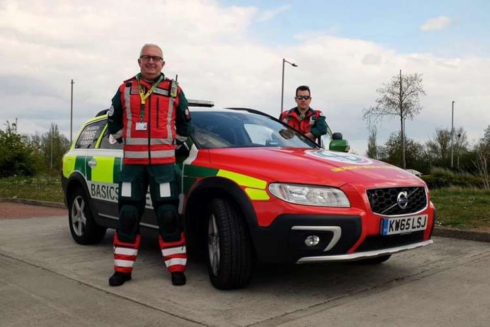 BASICS Essex Car with two of the volunteers: Paul Gates (left) and Dr Mark Tehan, pre-hospital Doctor (right) (Credit: BASICS Essex)