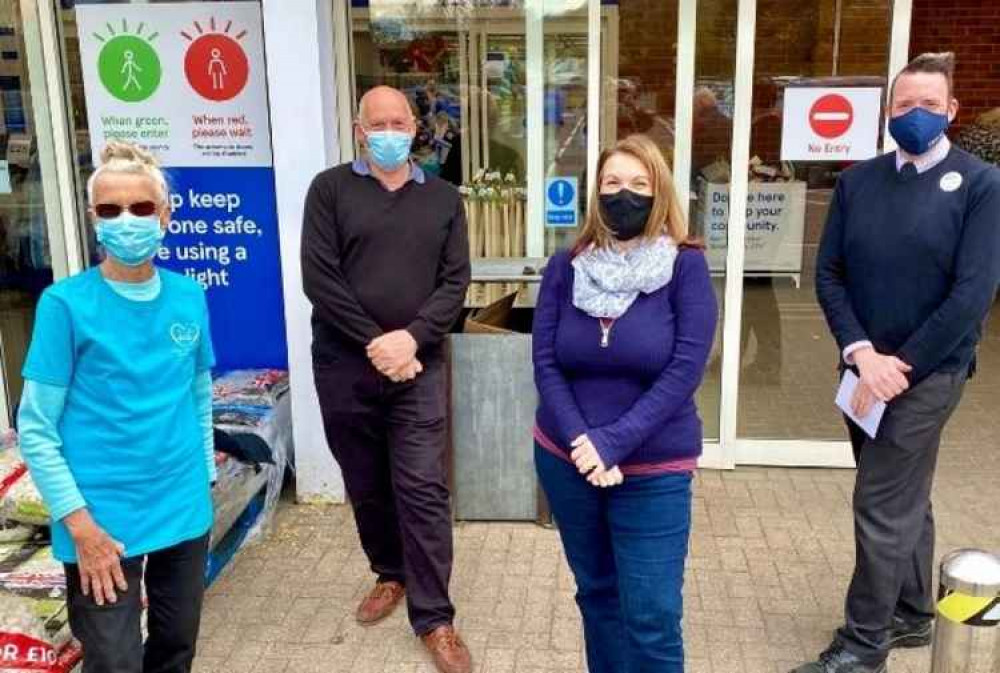 Pictured (L-R): Winnie Cameron (Honiton Carers), Stephen Craddock (Honiton Health Matters), Sarah Glover (Parent+ Support Hub) and Duncan Sheridan-Shaw (Tesco)