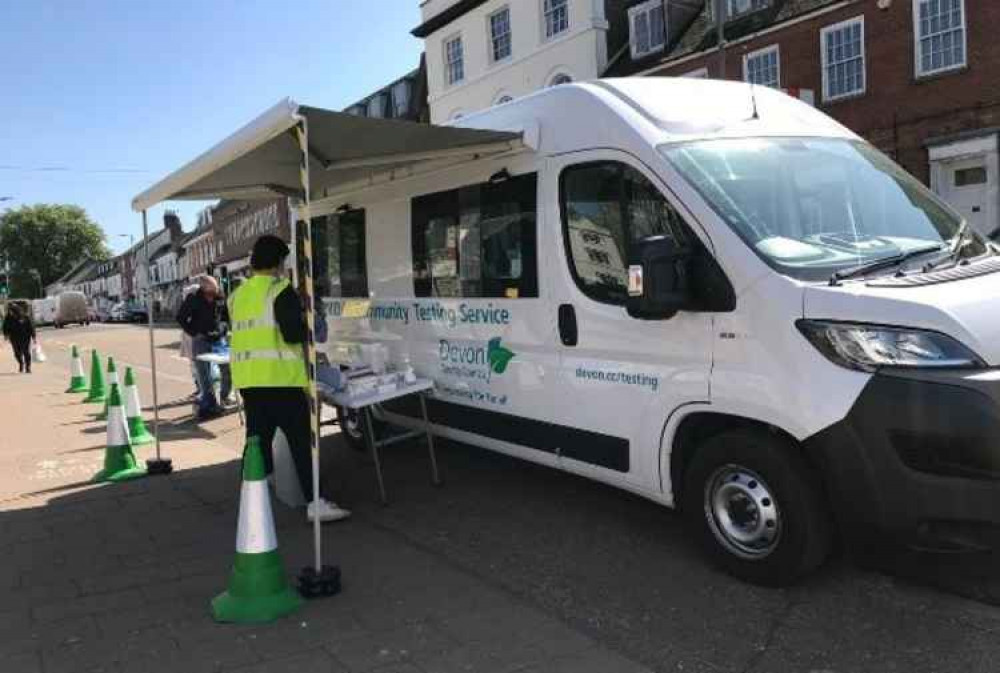 Devon County Council community lateral flow testing bus in Honiton