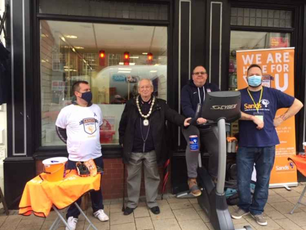 Members of Sands United with Ashby Mayor Cllr Graham Allman in Market Street