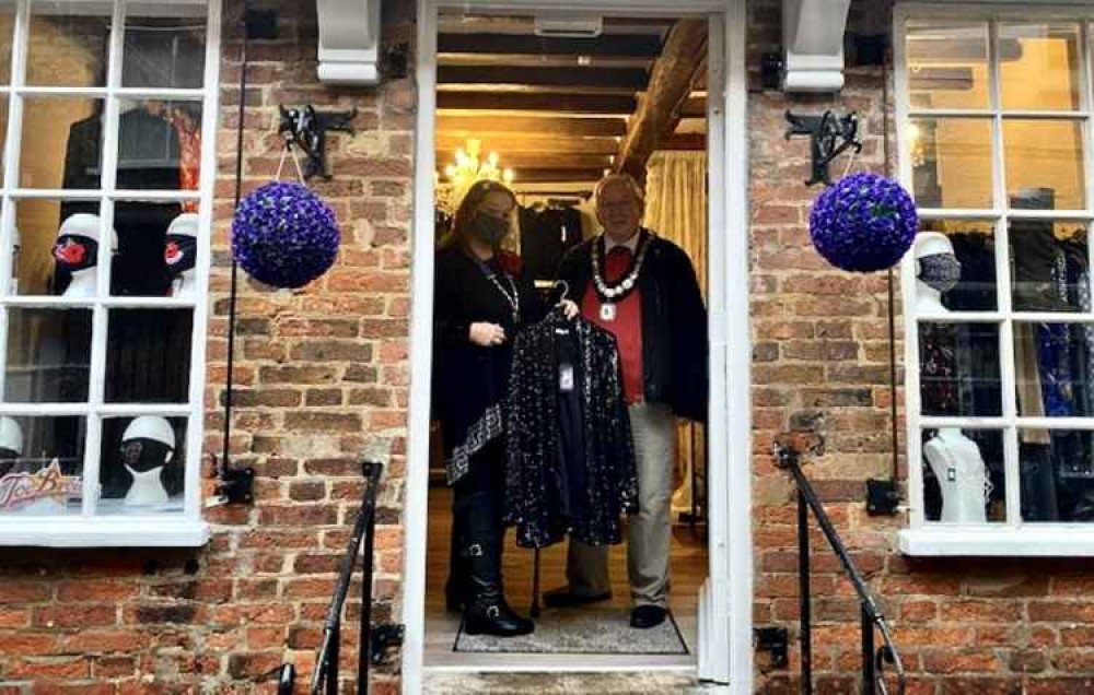 The Mayor and Mayoress at Penny's Accessories in Mill Lane Mews before the latest lockdown