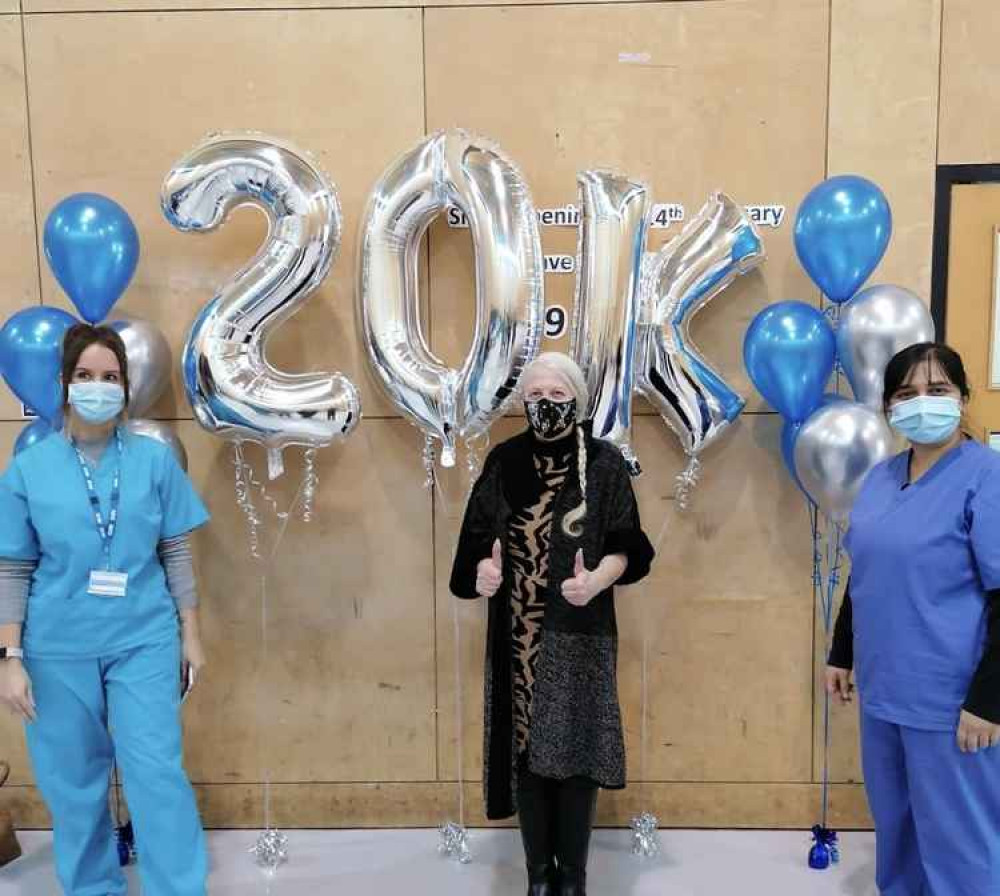 Susan Reid became the 20,000th person to be vaccinated at Measham. Photo: North West Leicestershire GP Foundation