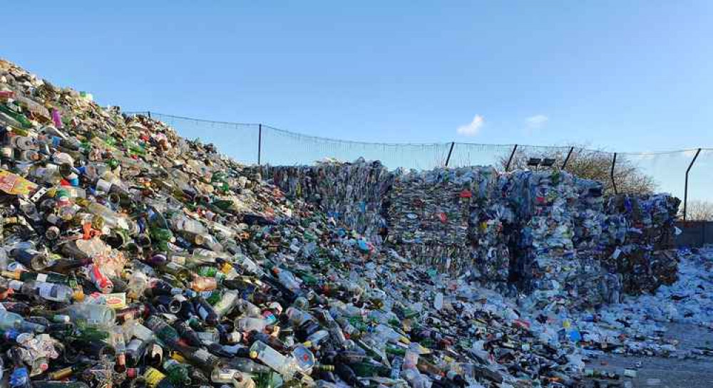 A bottle mountain has been created as a result of recycling