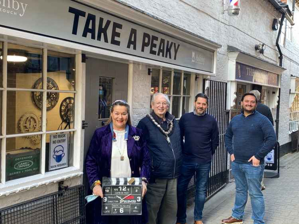 The Mayor and Mayoress of Ashby joined Stuart Benson and Mark Giliver outside Take A Peaky in Mill Lane Mews on Thursday