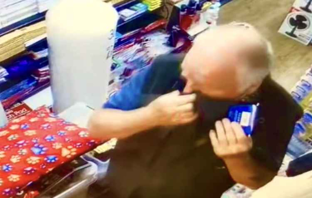 Pennies Worth's CCTV caught this man blowing his nose on a for sale pair of socks. Photo still from Pennies Worth Facebook page