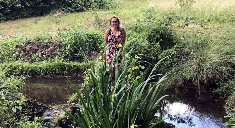 Annamária Martonné at the site of the pond which is just off Hood Park. Photo: Cllr Barbara Kneale