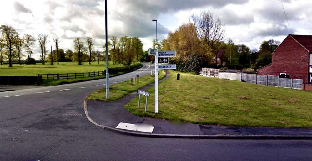 The sign points the way to Willesley. Photo: Instantstreetview.com