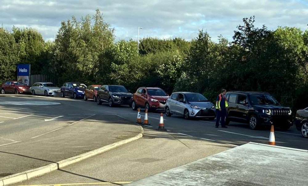 There was a long queue at the Tesco fuel station on Friday afternoon