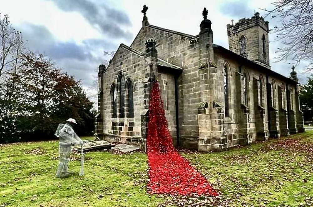 Donisthorpe Church has a spectacular poppy display and the model soldier in its grounds. Photo: Peter Gale