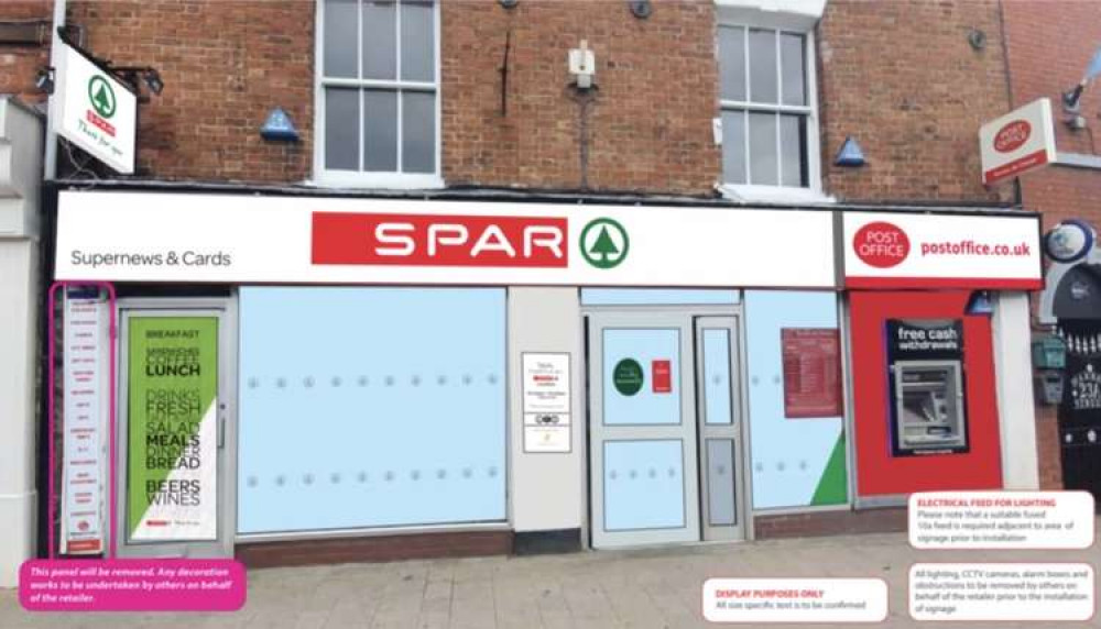 An artist's impression of how the new newsagent and post office shopfront could look if plans are approved