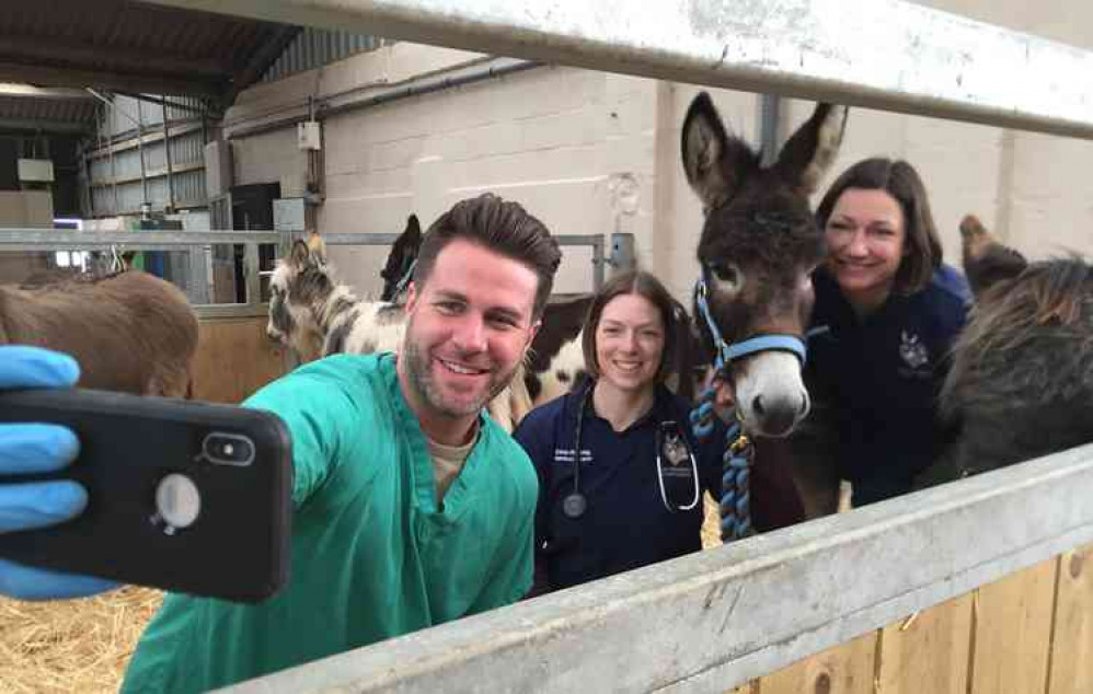 James Greenwood with vets Karen Pickering and Vick Grove - The Donkey Sanctuary