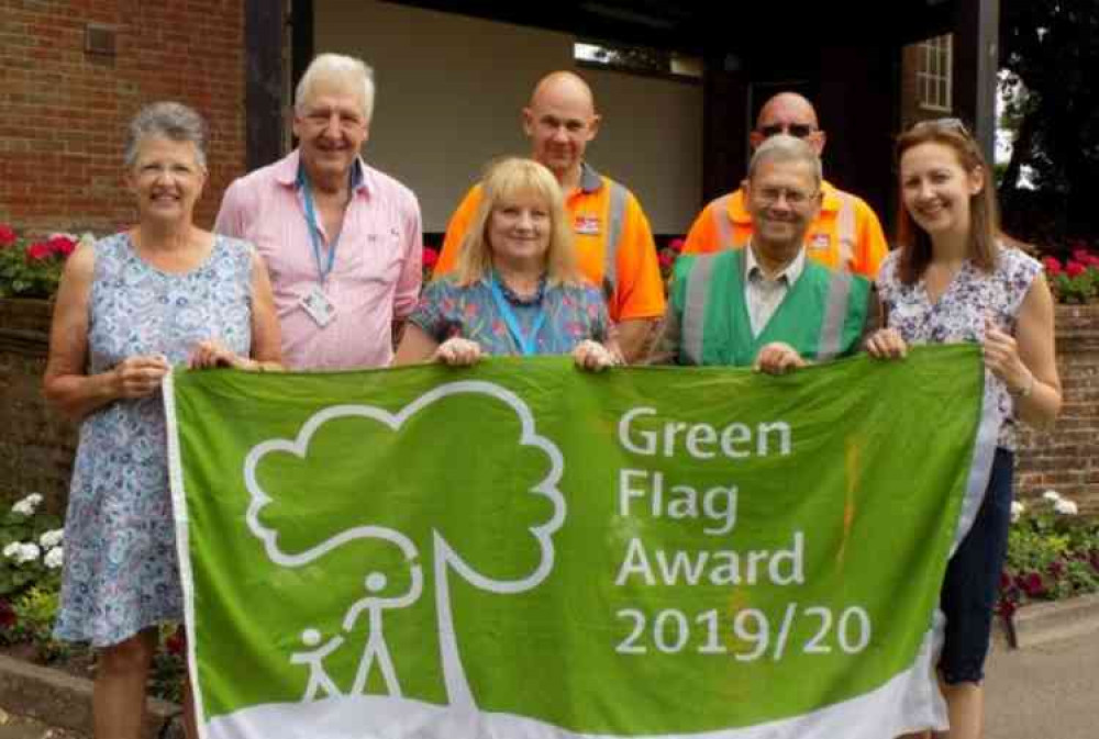 Connaught Gardens (left to right): Ann Leake(WI), Cllr Jung (East Devon portfolio holder for the Environment), Noel Sinker, Alan Fowler (StreetScene), Sharon Scott (Parks Improvement Officer), Peter Endersby (Sidmouth in Bloom), Jane Nicholls (Parks Impro