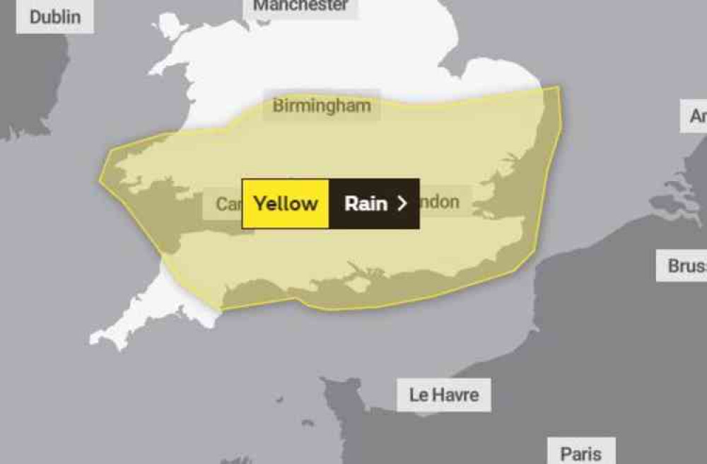 The area covered by tomorrow's weather warning. Image courtesy of the Met Office. The area covered by tomorrow's weather warning. Image courtesy of the Met Office.