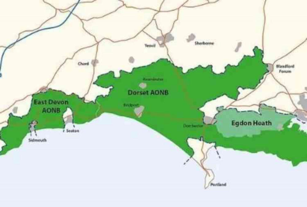 A map of the current AONBs in East Devon and Dorset. A map of the current AONBs in East Devon and Dorset.