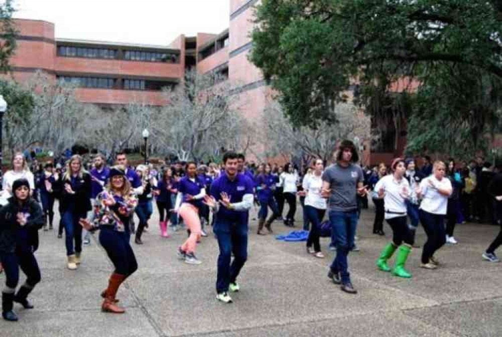 An example of a flash mob. This one took place in Turlington, USA. Image courtesy of DMatUFWiki. An example of a flash mob. This one took place in Turlington, USA. Image courtesy of DMatUFWiki.