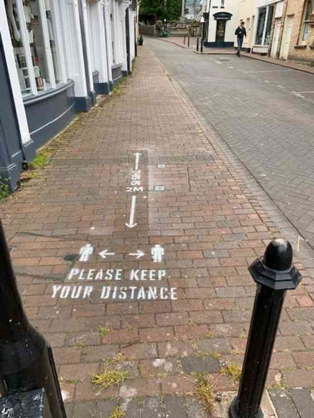 Two metre social distancing stencils have been installed in Sidmouth. Image courtesy of Stuart Hughes.