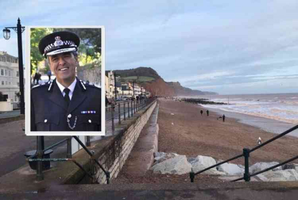 Sidmouth Esplanade. Inset: Chief Constable Shaun Sawyer.