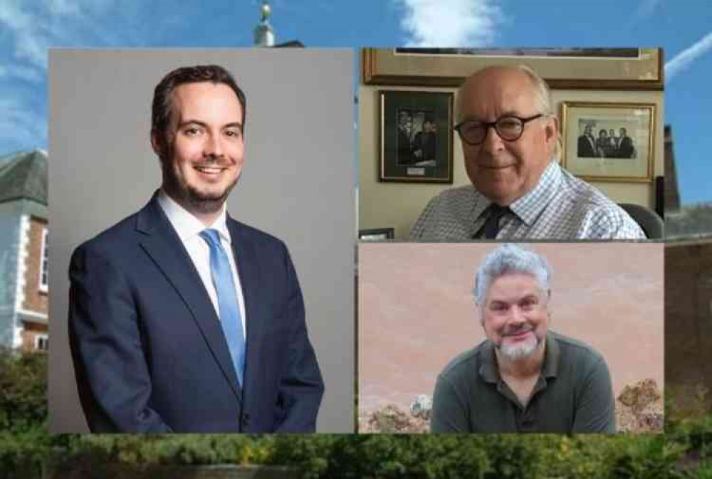 (Left) East Devon MP Simon Jupp. (Top Right) Simon Card OBE, President, East Devon Conservative Association. (Bottom Right) Bruce De Saram, Chairman, East Devon Conservative Association.