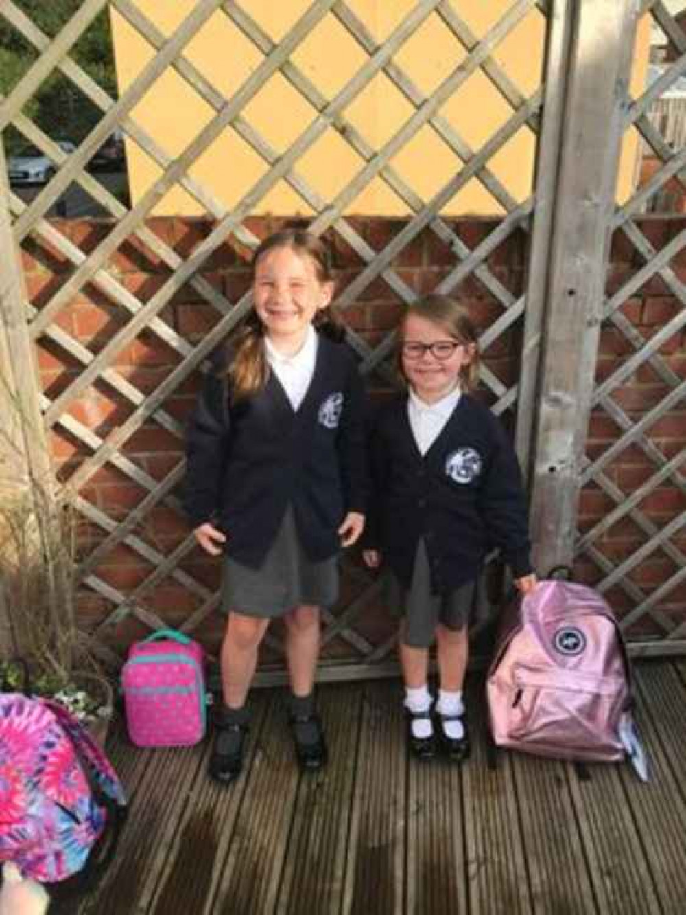 Lydia, 7, and Niamh, 5, are excited for balloon race. Picture: Claire Louise Housden