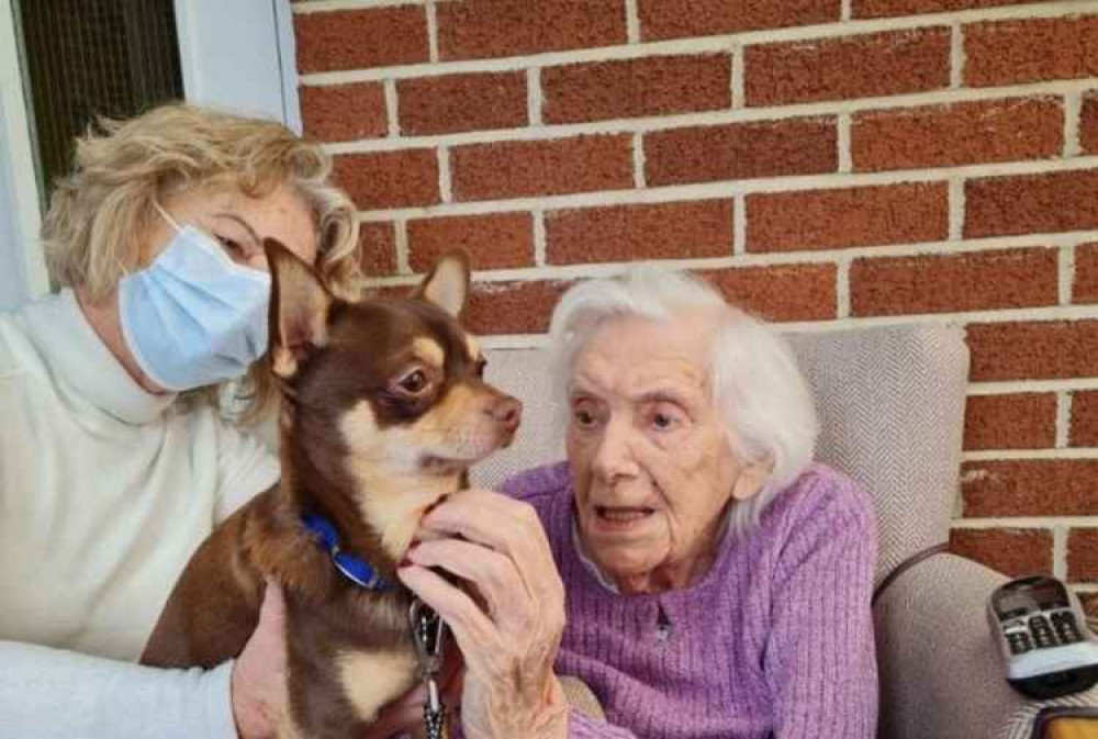 Assistant Manager Vera Manley with her dog Pickles, and former resident Joyce Parker