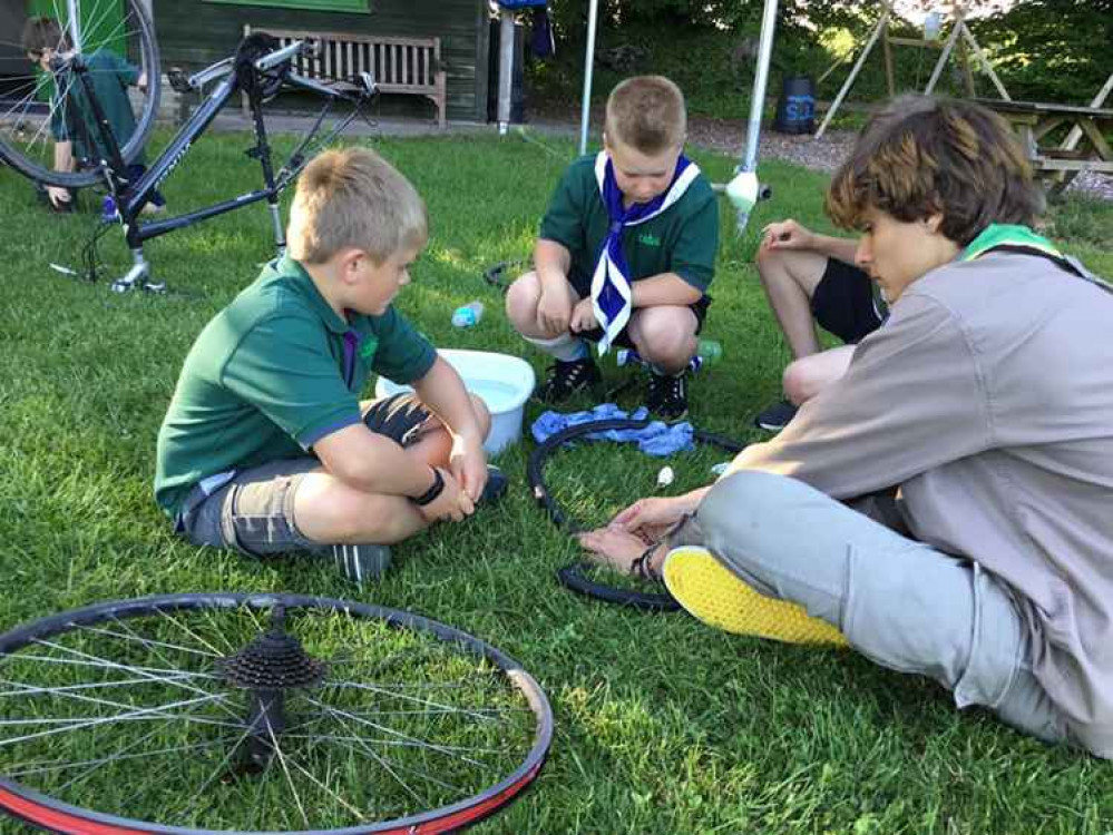 Cubs learning how to mend a puncture