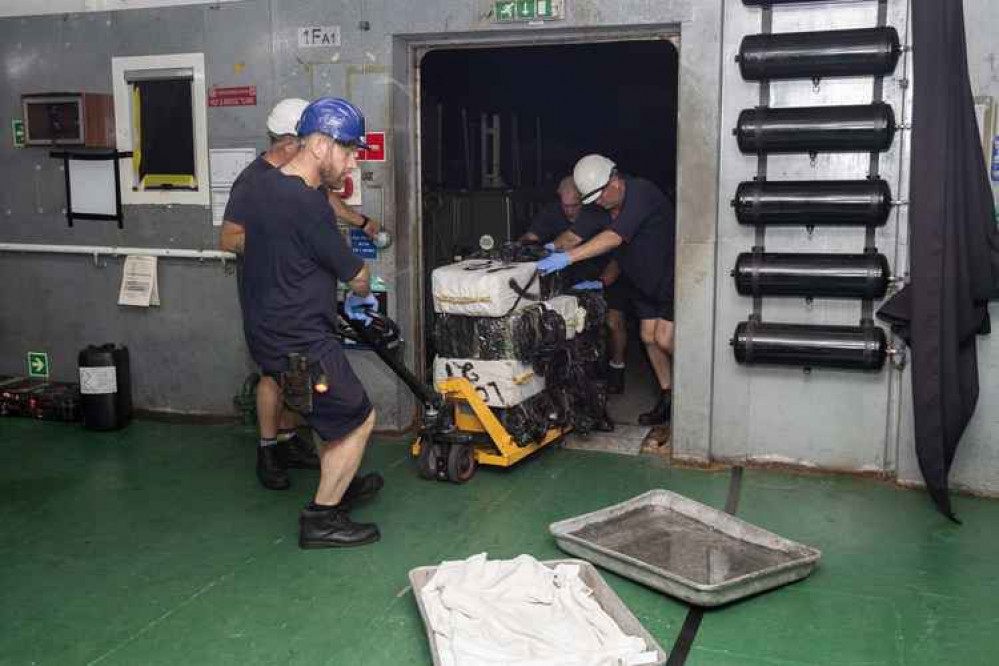 The bales of cocaine seized. Credit: Royal Navy.