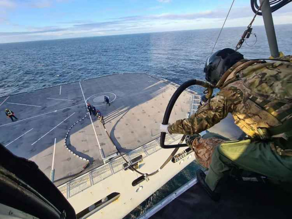 Inflight refuelling a Merlin helicopter. Credit: Royal Navy.