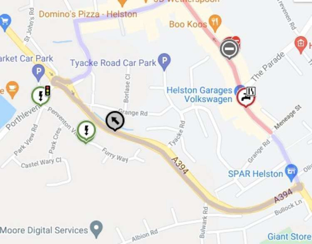 The roadworks, with the red line being the restriction. The roadworks, with the red line being the restriction.