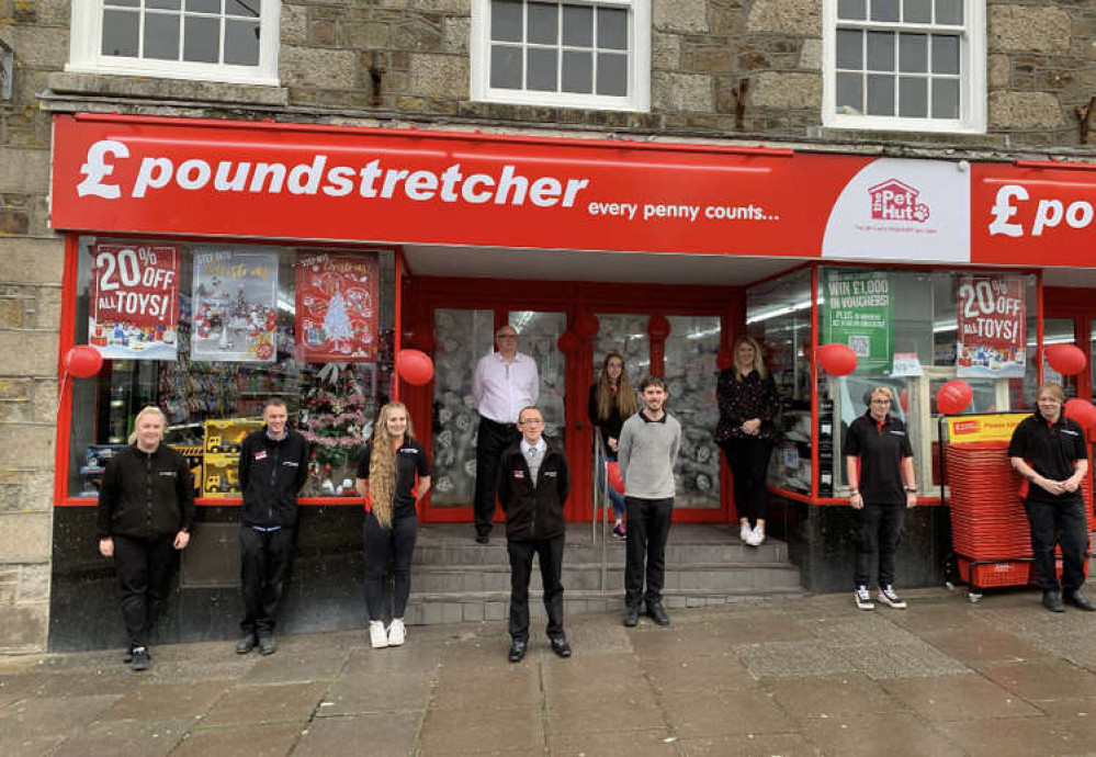 Manager Ben Richardson with the Helston Poundstretcher team.